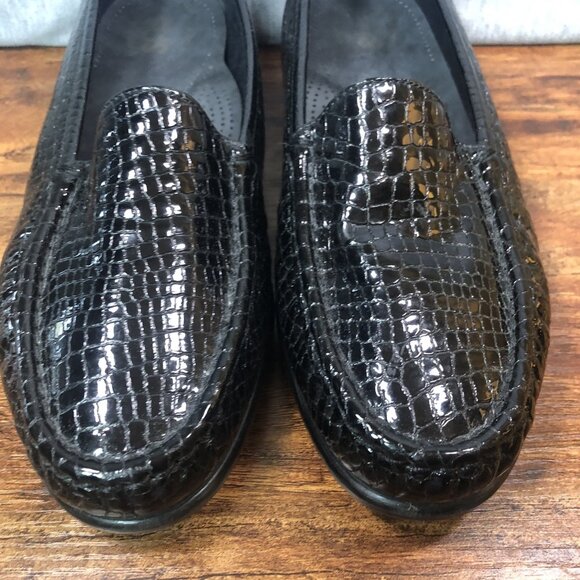 SAS Simplify Loafers Shoes Women's Size 9.5 W Wide Black Patent Leather Croc - Picture 2 of 11